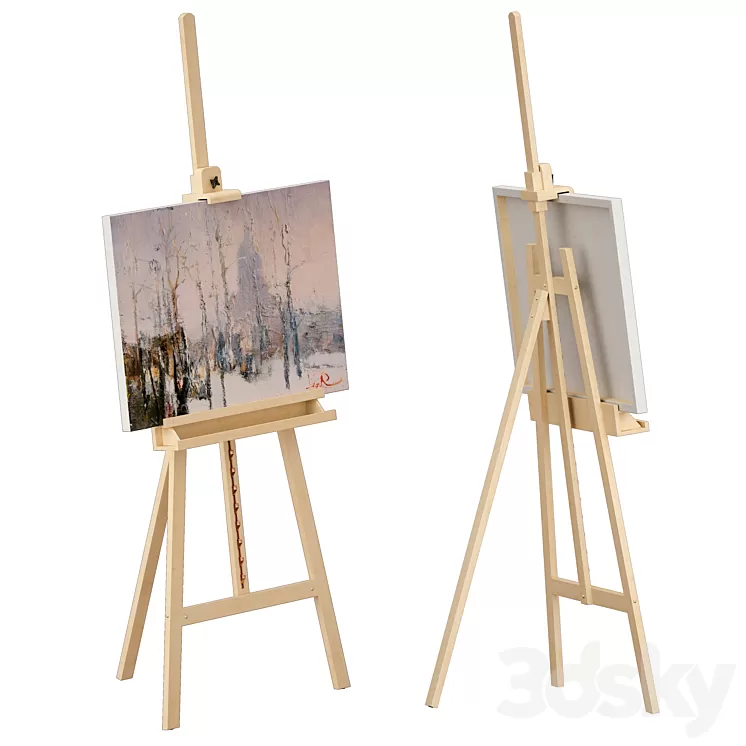 Wooden easel and painting 3D Model Free Download Wooden easel and painting 3D Model Free Download