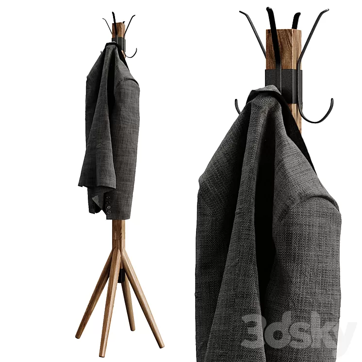 Wooden floor hanger jacket clothes hallway 3D Model Free Download