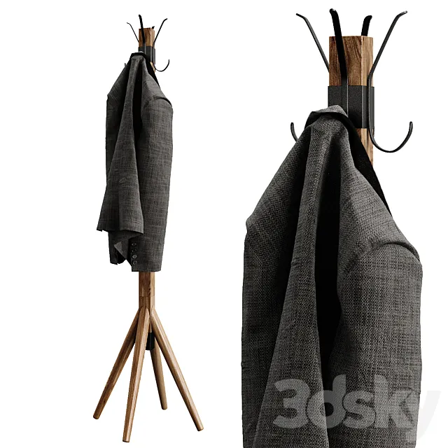 Wooden floor hanger jacket. clothes. hallway 3DModel Wooden floor hanger jacket. clothes. hallway 3DModel