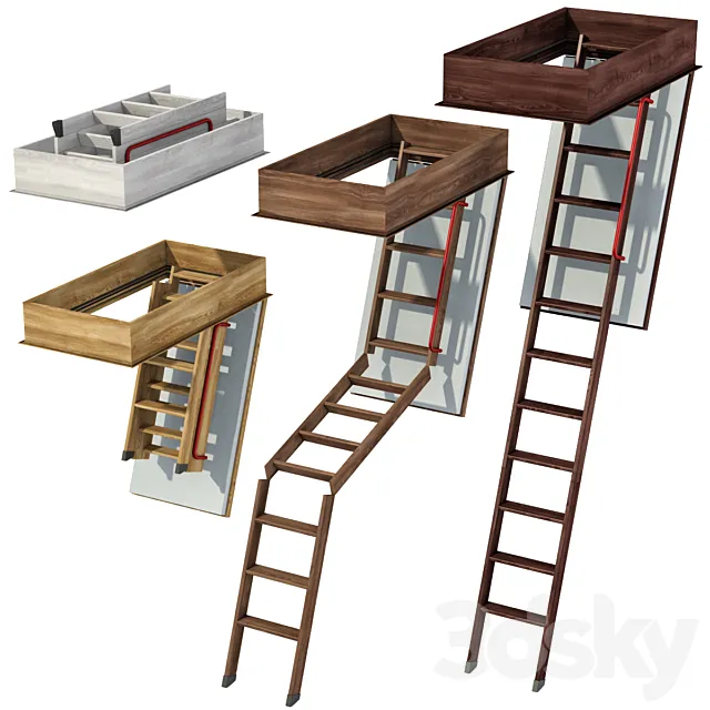 Wooden Foldable Loft Ladder _ Loft Foldable Ladder 3D Model