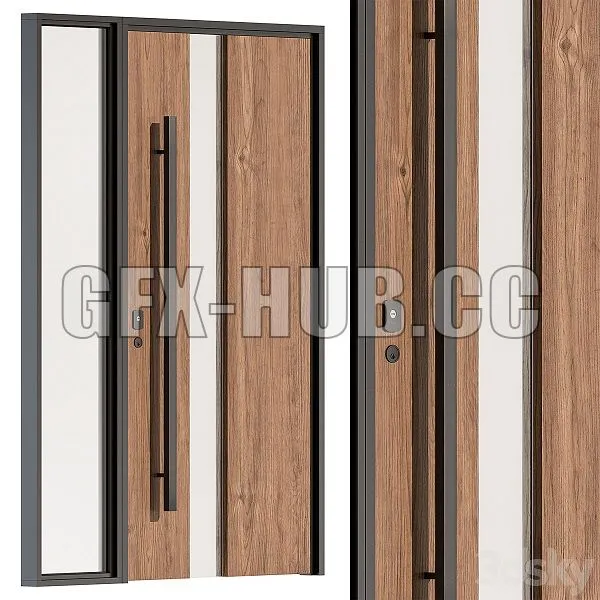 Wooden Front Door Set 61 3D Model