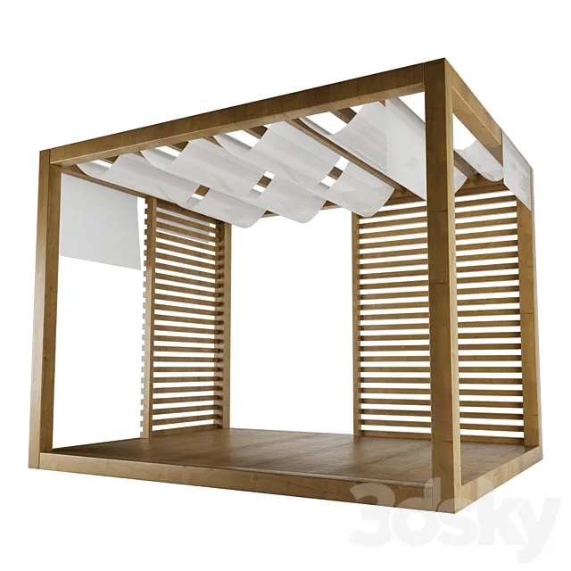 Wooden gazebo 001 3D Model