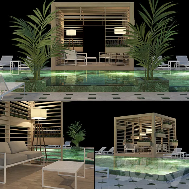 Wooden Gazebo And Swimming pool # 4 3D Model