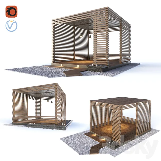Wooden gazebo in the loft style 3D Model
