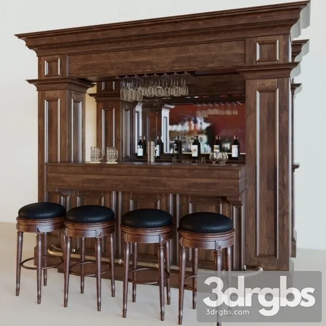 Wooden Home Bar 3D Model Download