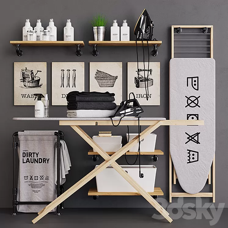 Wooden Ironing Board Set 3D Model