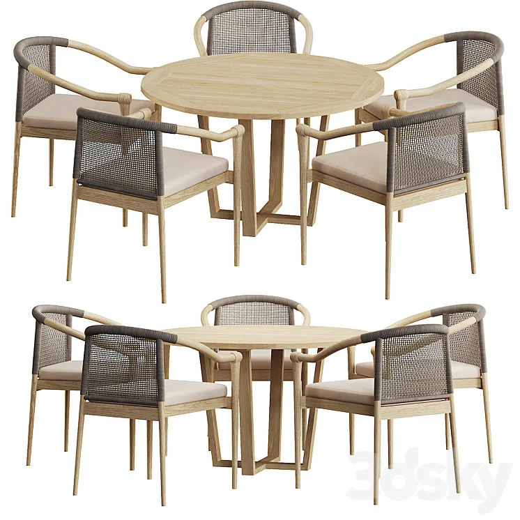 Wooden Outdoor Dining Sets Round Dining Table with 5 Chairs 3D Model Free Download