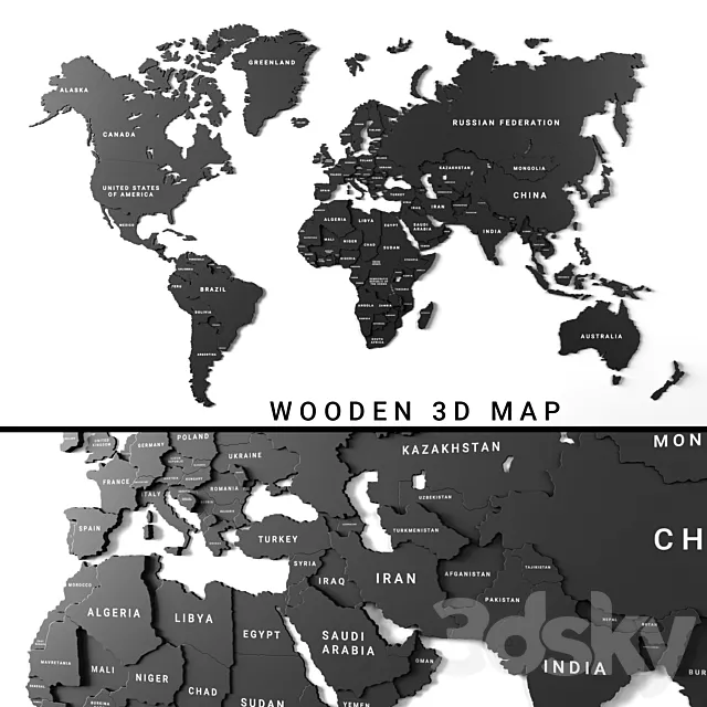 Wooden panel – world map 3 3DModel