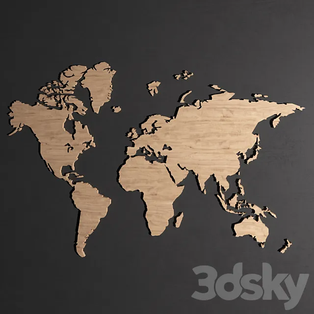 Wooden panel – world map 3D Model Wooden panel – world map 3D Model