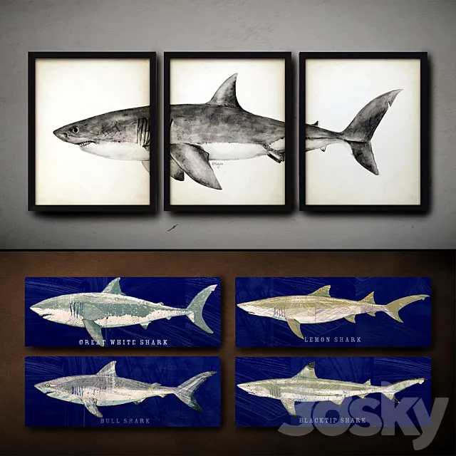 Wooden panels. 37. Collection of marine theme. Sharks 3D Model Wooden panels. 37. Collection of marine theme. Sharks 3D Model