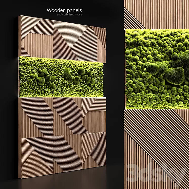 Wooden panels and stabilized moss 3D Model Wooden panels and stabilized moss 3D Model