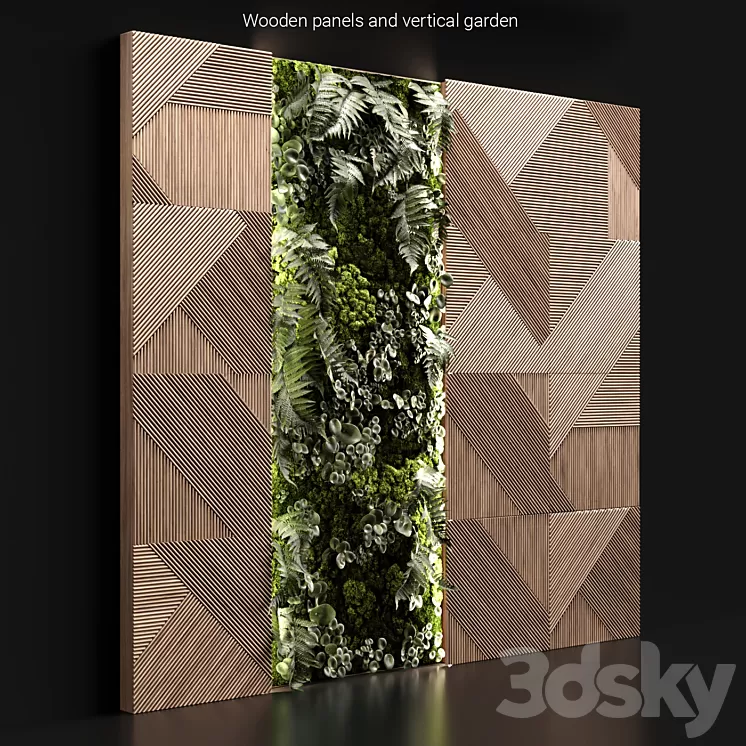 Wooden panels and vertical garden 2 3D Model Wooden panels and vertical garden 2 3D Model
