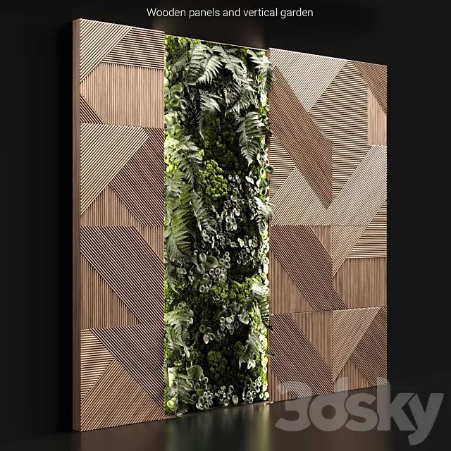 Wooden panels and vertical garden 2 3DModel Wooden panels and vertical garden 2 3DModel