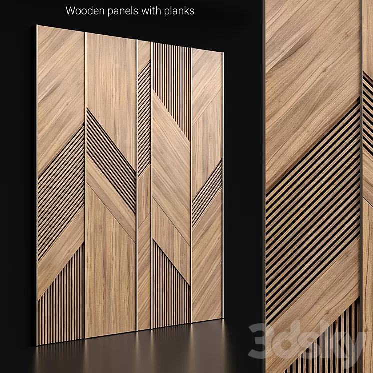Wooden panels with planks 3D Model Wooden panels with planks 3D Model