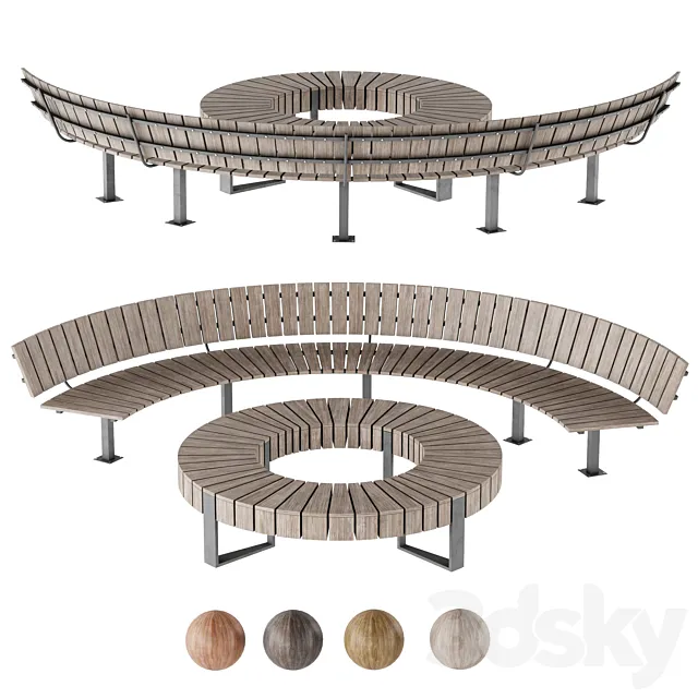 Wooden park bench and trash can LV 002 3D Model Wooden park bench and trash can LV 002 3D Model