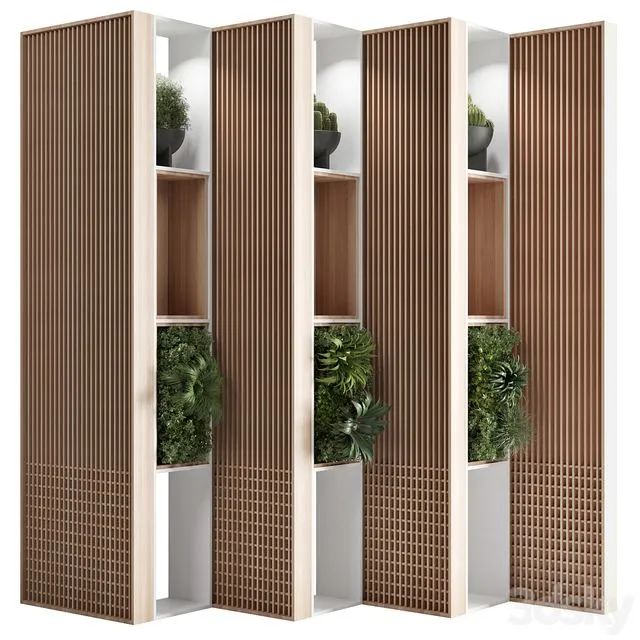 Wooden Partition With Plant 01 3D Model
