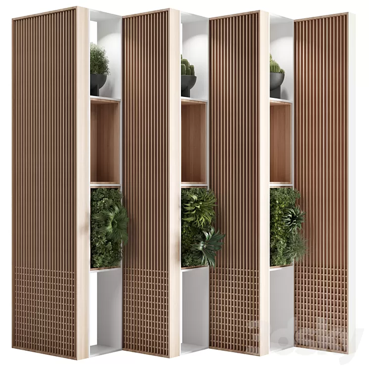 Wooden Partition With Plant 01 3D Model Free Download