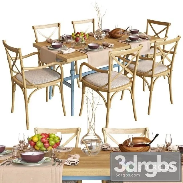 Wooden Provence Table and Chair 3D Model Download