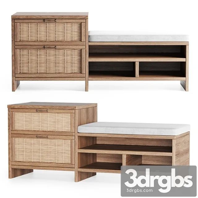 Wooden rattan couch 2 3D Model Download