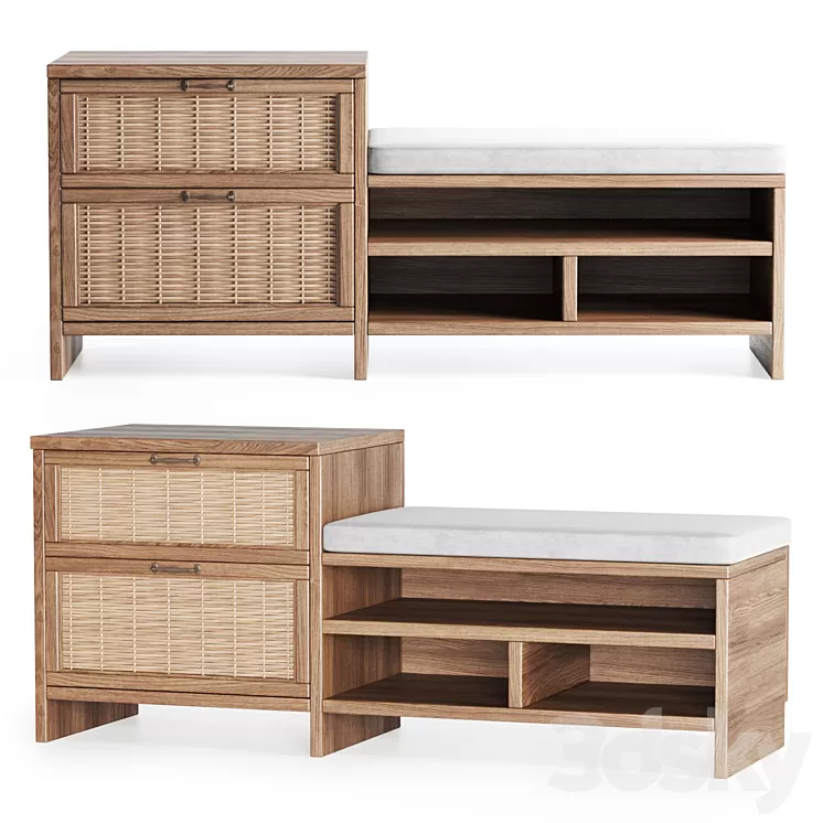 Wooden rattan couch 3D Model Wooden rattan couch 3D Model