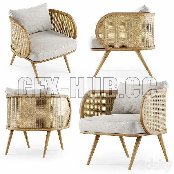 Wooden Rattan Lounge Chair C20 by Bpoint Design 3D Model