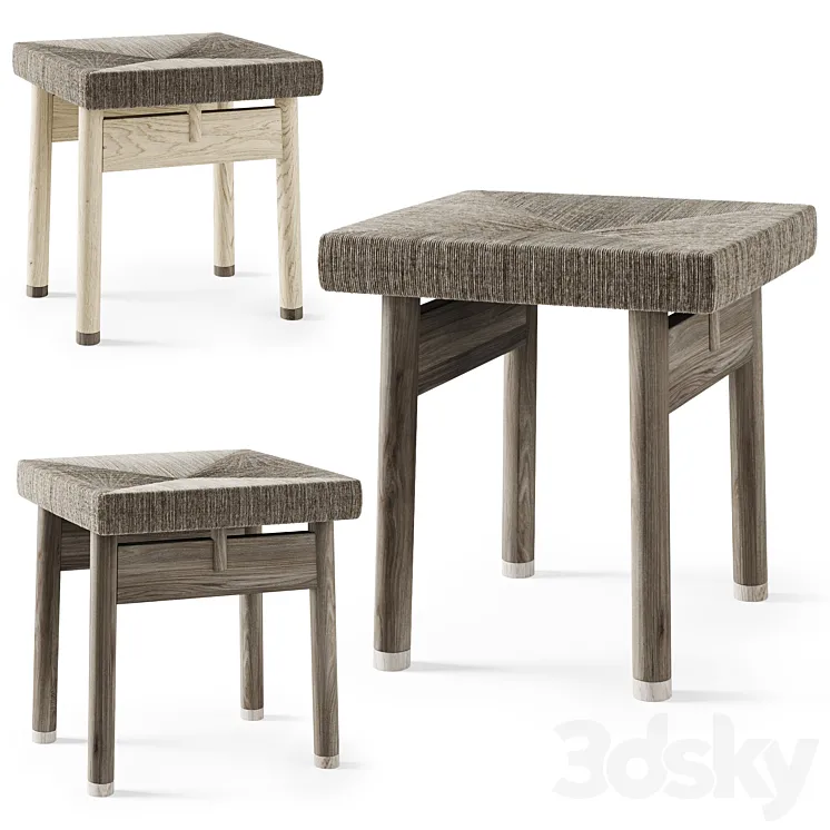 Wooden rattan stool \/ Wooden chair with wicker 3D Model Free Download