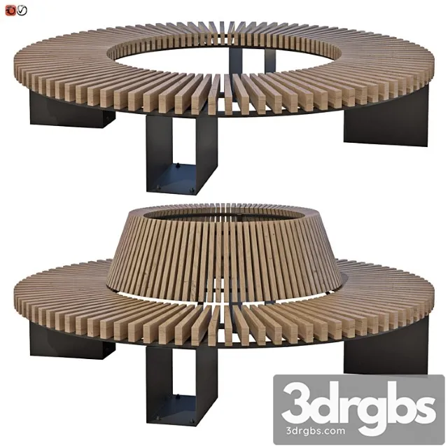 Wooden Round Park Bench Set 04 1 3D Model Download