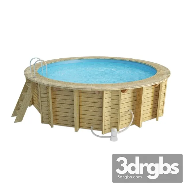 Wooden Round Swimming Pool 3D Model Download