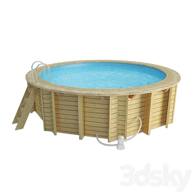 Wooden Round Swimming Pool 3D Model