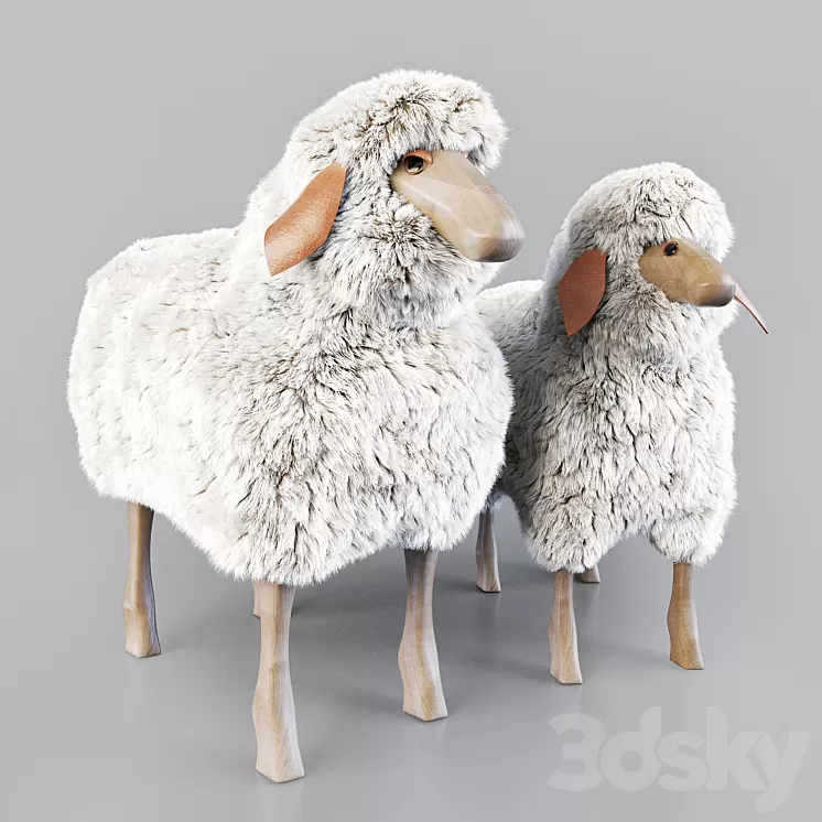 Wooden sheep stool 3D Model Free Download