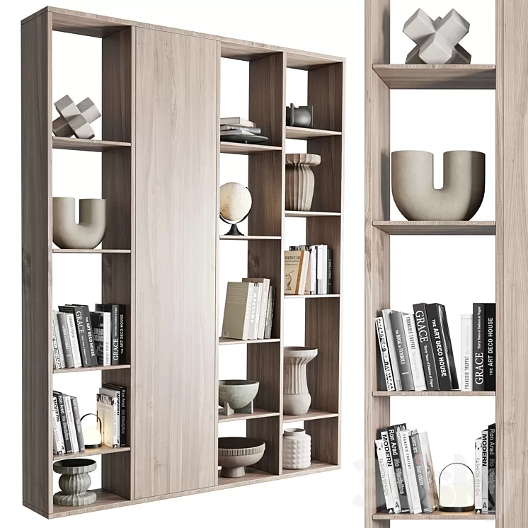 wooden Shelves Decorative With vase and Book 3D Model Free Download