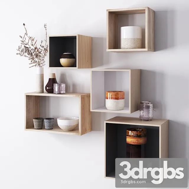 Wooden shelves with decorative objects 3D Model Download