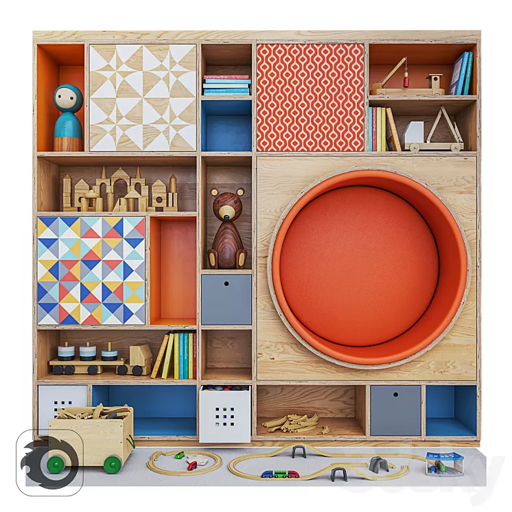 Wooden shelving \/ Rack 3D Model Free Download