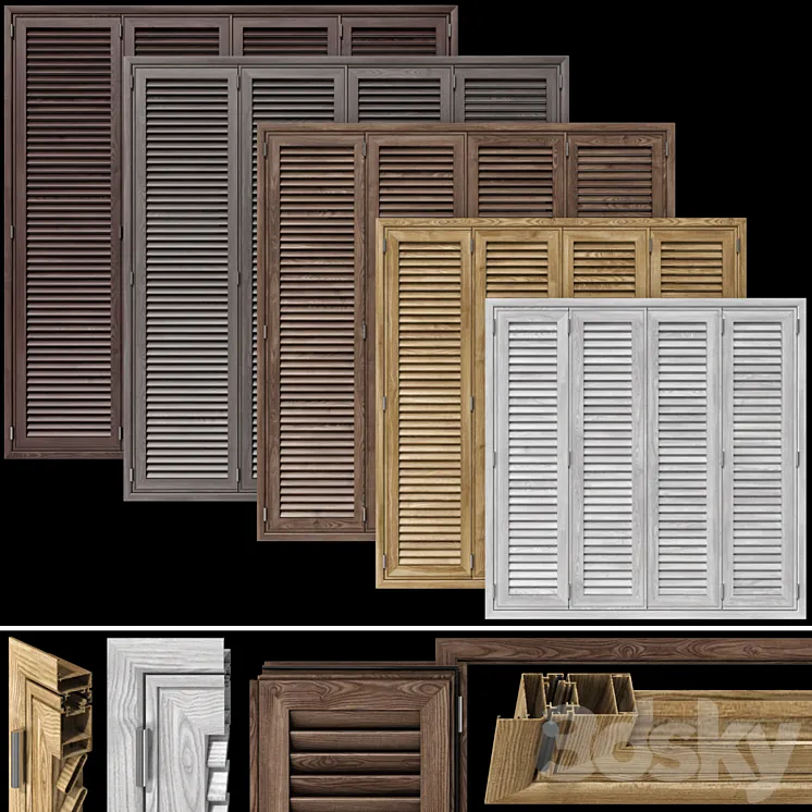 Wooden shutter blind system for windows and doors 3D Model Free Download