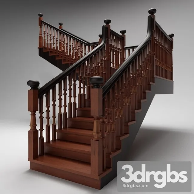 Wooden Staircase 2 3D Model Download