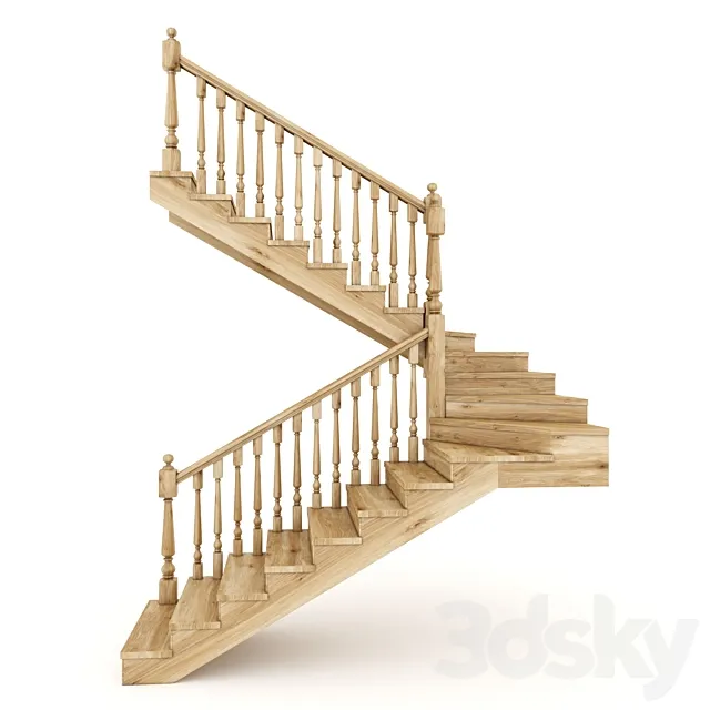 Wooden staircase 2 3D Model
