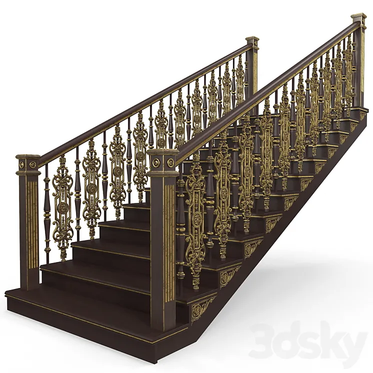 wooden stairs 002 3D Model Free Download