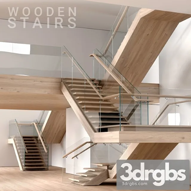 Wooden stairs 3 3D Model Download