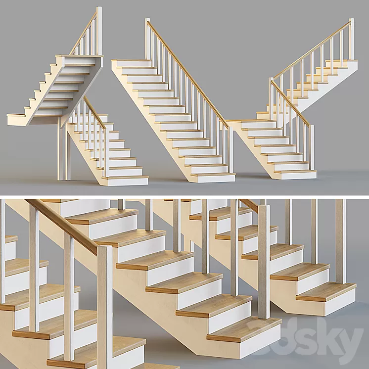 Wooden stairs for a private house 1 3D Model Free Download