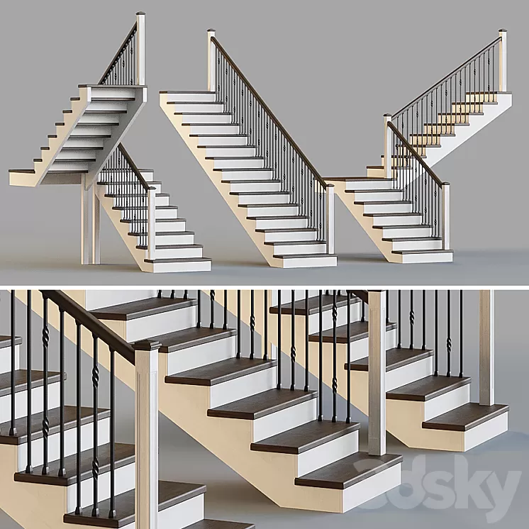 Wooden stairs for a private house 3 3D Model Free Download