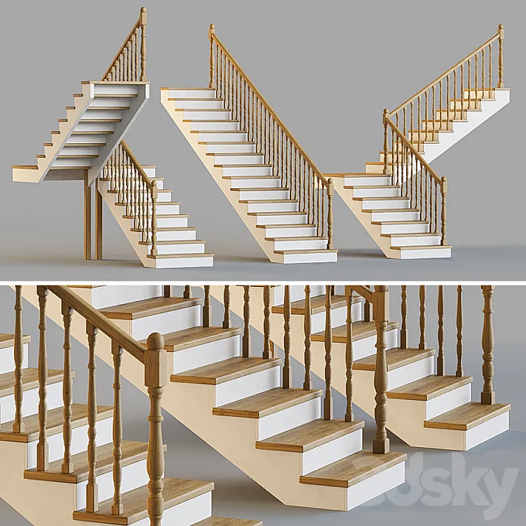 Wooden stairs for a private house 4 3D Model Free Download