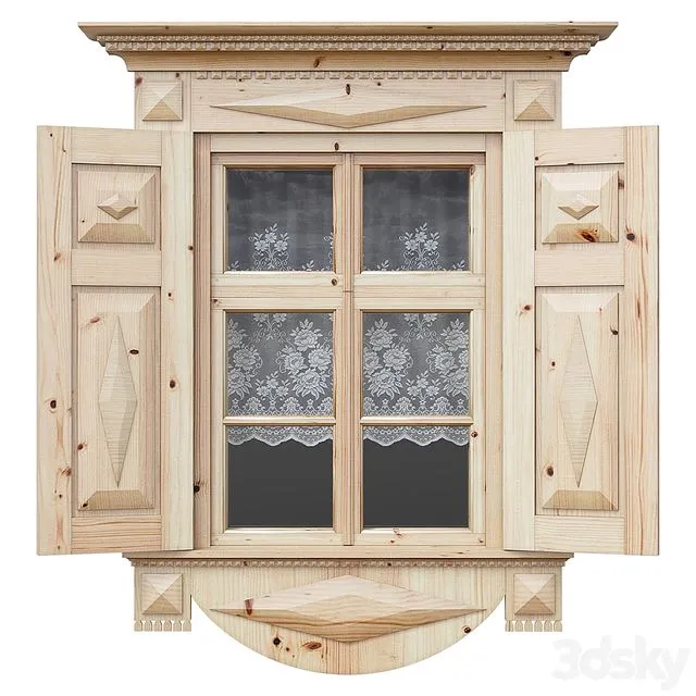 Wooden window with shutters and architraves 3D Model
