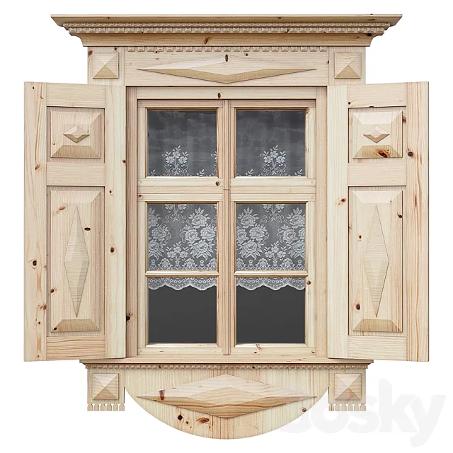 Wooden window with shutters and architraves Free Download