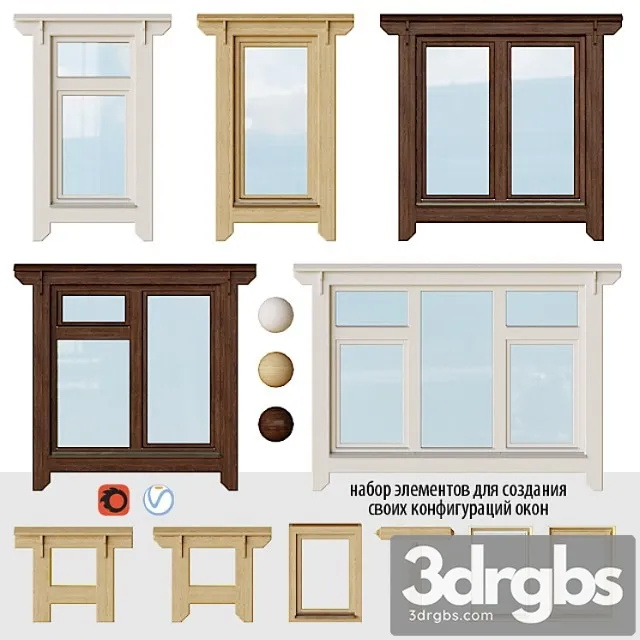 Wooden Windows With Platbands 1 Designer 3D Model Download