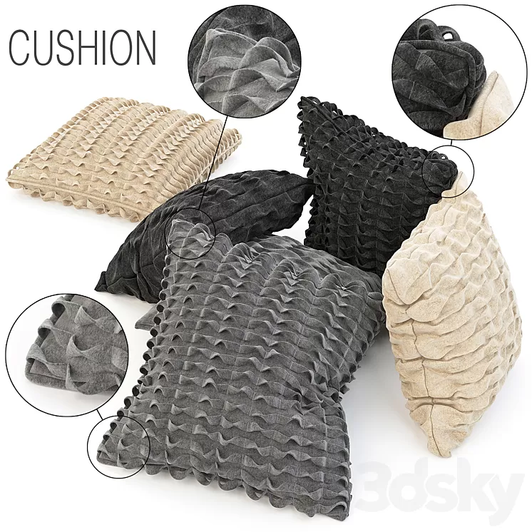 Wool cushions set 3D Model Wool cushions set 3D Model