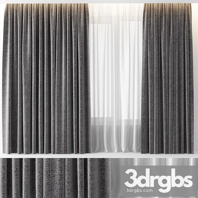 Wool gray curtains 3D Model Download