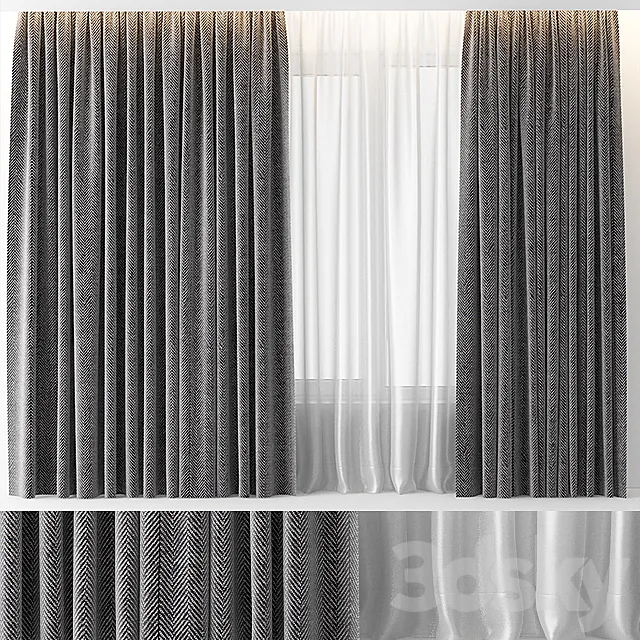 WOOL GRAY CURTAINS 3D Model WOOL GRAY CURTAINS 3D Model