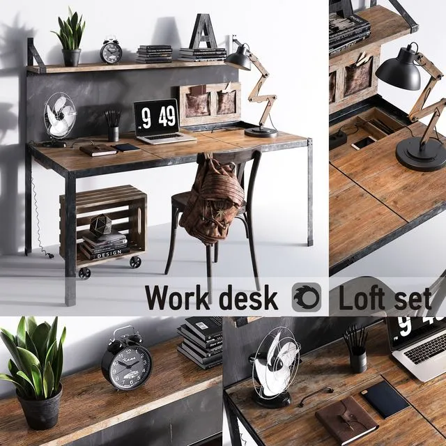Work desk Loft set 3D Model
