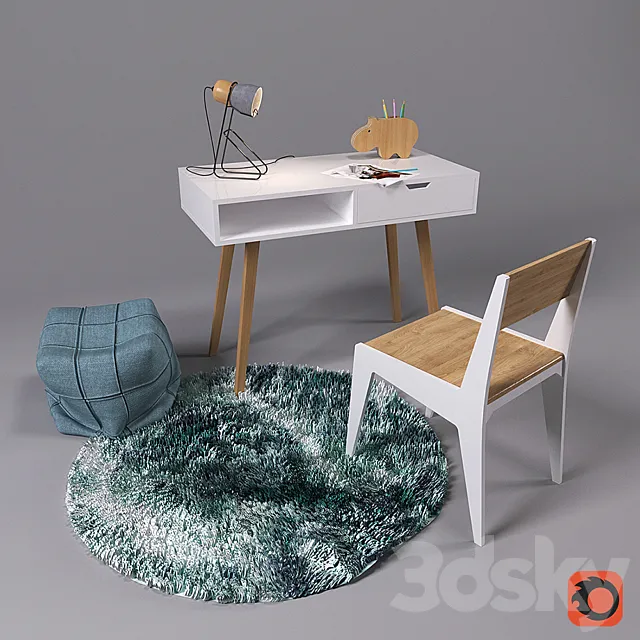 Work desk with decor 3D Model