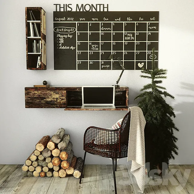 Work desk with decor 3D Model